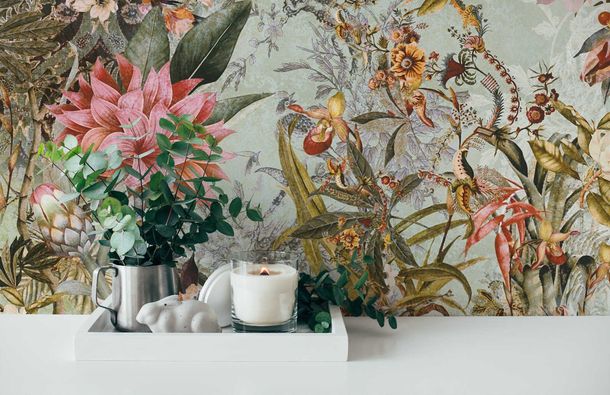 Non-Woven Wallpaper Flowers Vintage green 38177-1