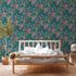 Non-Woven Wallpaper Flowers Birds turquoise 38178-3 1