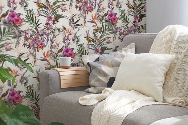 Vliestapete wohnzimmer Blumen Vögel Floral 38178-6