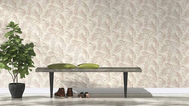 Tapete Flur Barbara Home Collection Floral Blätter Weiß-Beige