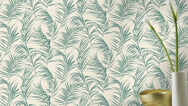 Tapete-Barbara-Home-Collection-Blaetter-Weiss-Dunkelgruen-63212145_2