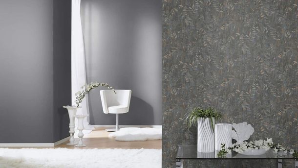 Tapete Wohnzimmer Barbara Home Collection Ranken Dunkelgrau-Gold