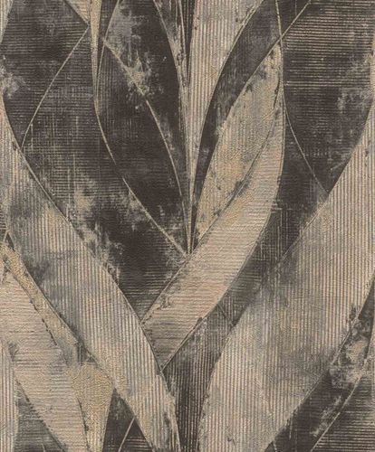 Non-woven wallpaper plants leaves anthracite 520071 Rasch