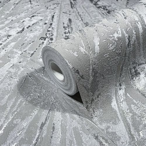 Papis Loveday Wallpaper 86714 Palm leaves gray silver