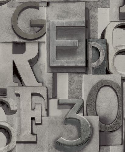 Letters font wallpaper GranDeco WL2302 gray silver