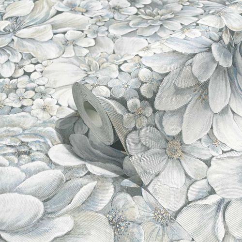 Marburg non-woven wallpaper Floral Blue Gray 33953 Botanica