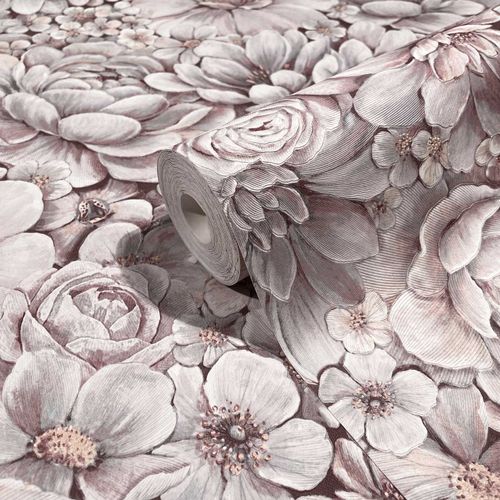 Marburg non-woven wallpaper Floral pink gray 33954 botanica