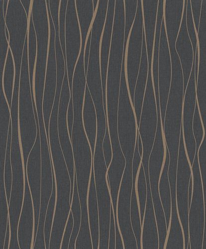 non-woven wallpaper ivy waves black gold 82322 Novamur