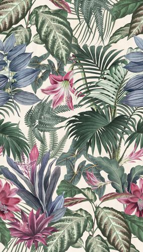 Grandeco non-woven wallpaper Tropical Plants Green Purple