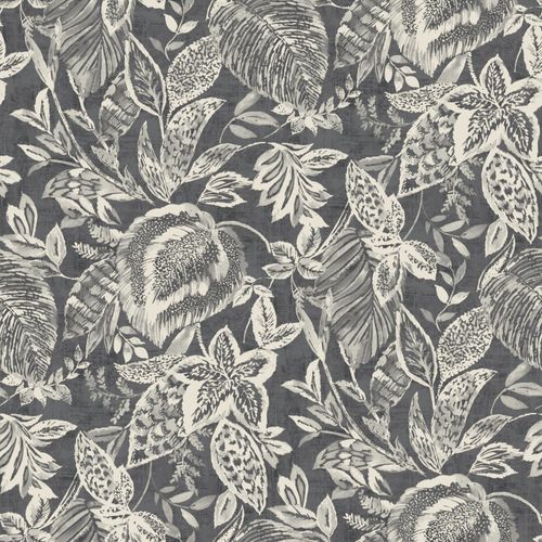 Grandeco non-woven wallpaper leaf motif anthracite Nomad