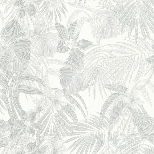 Grandeco non-woven wallpaper A51303 leaf motif white Nomad
