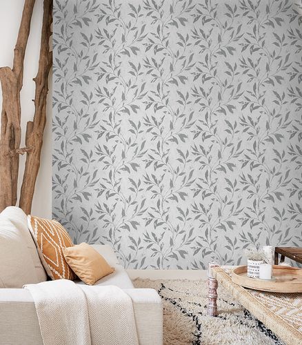 Non-woven wallpaper Phoenix A48301 leaf motif white Grandeco