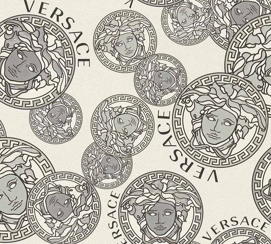 Versace non-woven wallpaper 38610-2 Medusa white silver