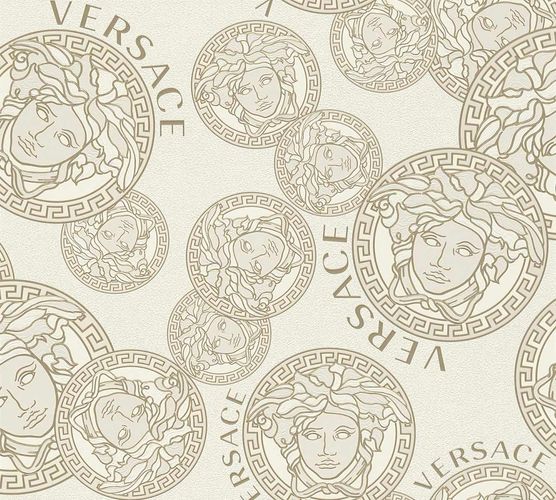 Versace non-woven wallpaper 38610-3 Medusa white pearl beige