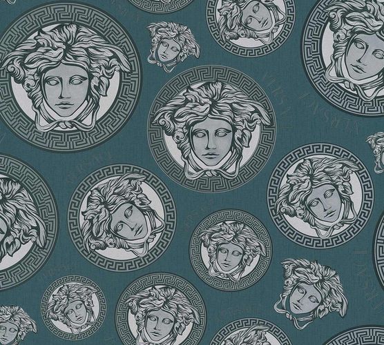 Versace non-woven wallpaper 38611-1 Medusa silver petrol