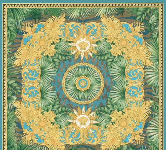 Versace non-woven wallpaper 38703-2 Tiles Tropical Gold Blue