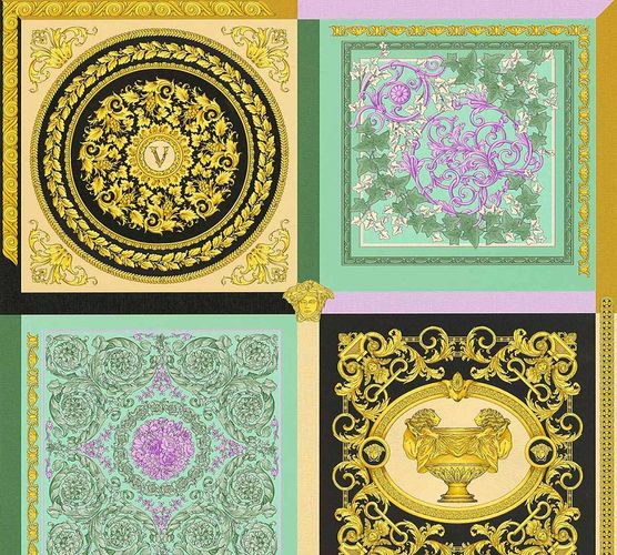Versace non-woven wallpaper 38704-1 Tile Optics gold Black