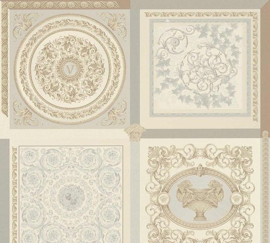 Versace non-woven wallpaper 38704-2 Tile look pearl Grey