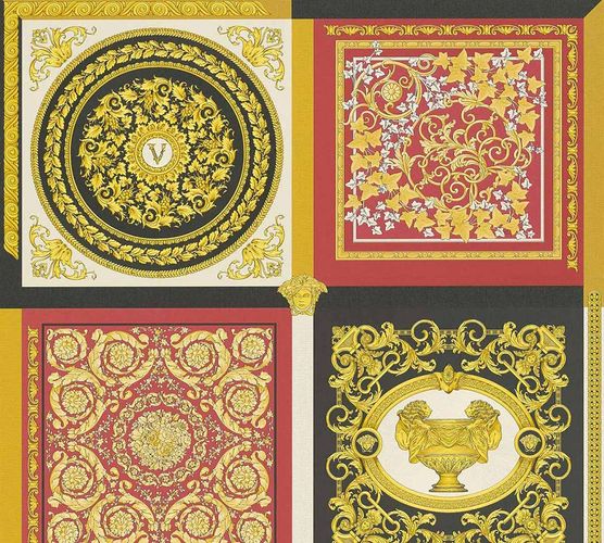 Versace non-woven wallpaper 38704-6 Tile Optics Red Black
