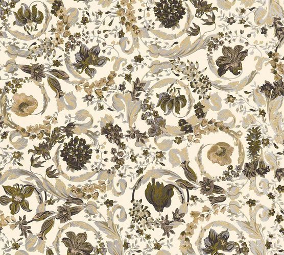 Versace non-woven wallpaper 38706-6 Floral Pattern White Gold