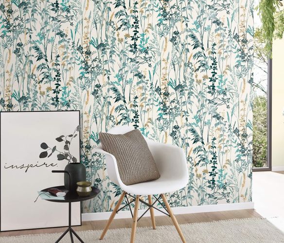 Non-woven wallpaper Erismann 10258-18 branches white blue