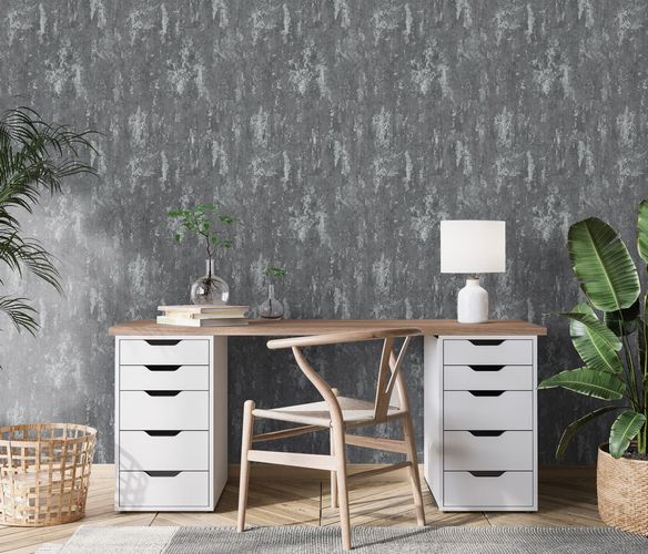 Non-woven wallpaper concrete look anthracite metallic