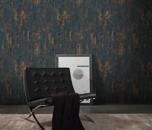 Non-woven wallpaper Erismann concrete look blue metallic