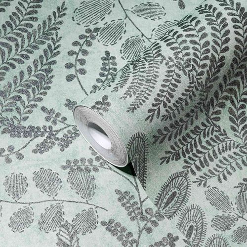 AS Creation non-woven wallpaper leaf pattern blue silver