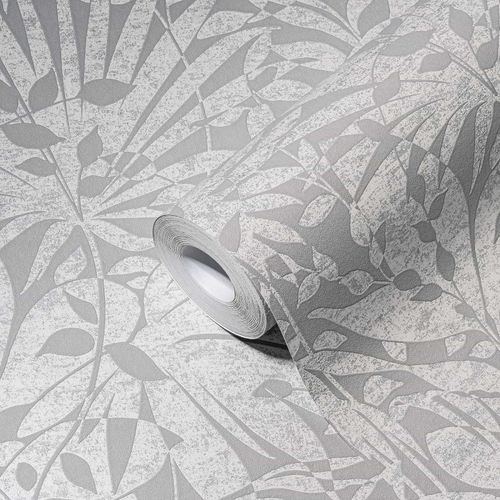 AS Creation non-woven wallpaper leaf pattern gray silver