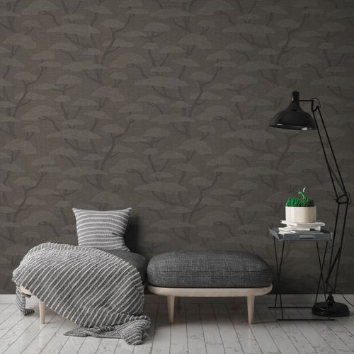 Non-woven wallpaper 38741-5 AS Creation gray tree pine
