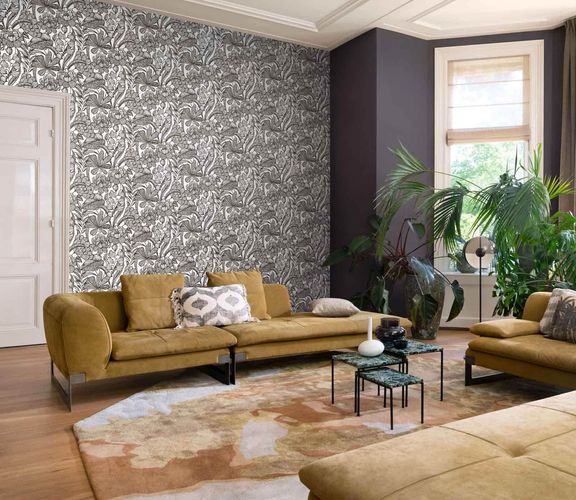 Non-woven wallpaper 555325 Rasch White Black Floral
