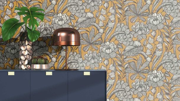 Vliestapete-555363-Rasch-Lirico-Gelb-Schwarz-Floral-Tropen-63214259_1