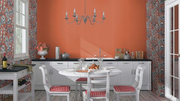 Non-woven wallpaper 555912 Rasch orange uni texture