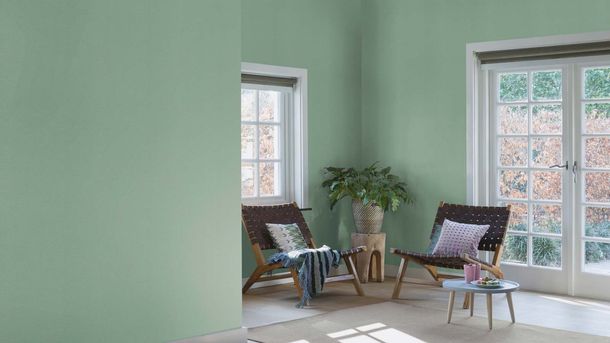 Non-woven wallpaper 555936 Rasch green uni texture