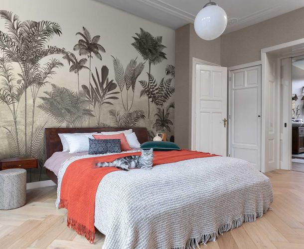 Wall mural 556254 Rasch Grey Beige Plants Tropics