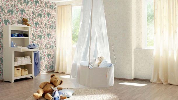 Non-woven wallpaper 538212 Rasch cream pink flowers