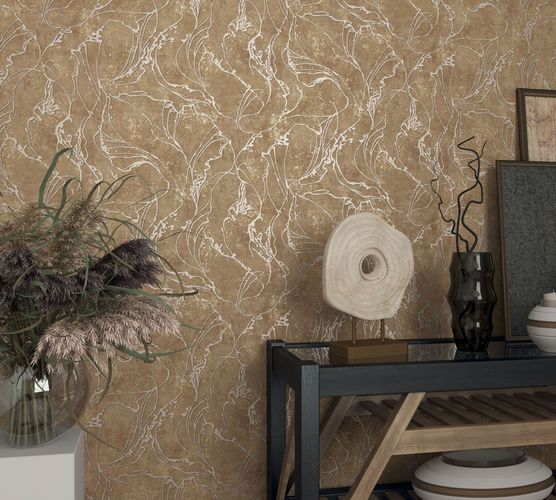 Non-woven wallpaper Marburg brown gold lines metallic 34255