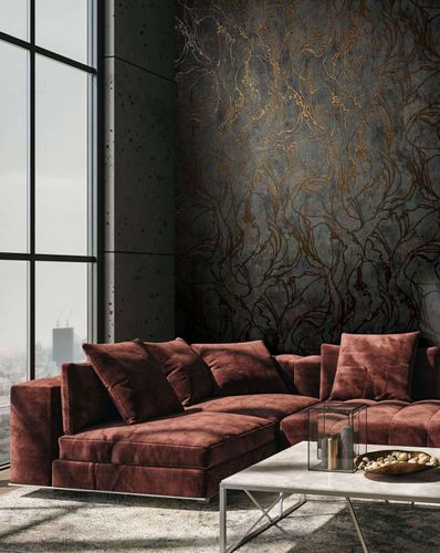 Non-woven wallpaper Marburg black copper lines 34256
