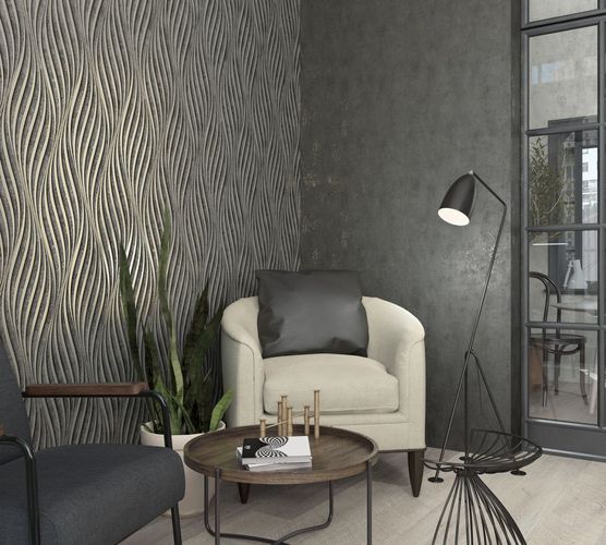 Non-woven wallpaper Marburg black silver waves 34264