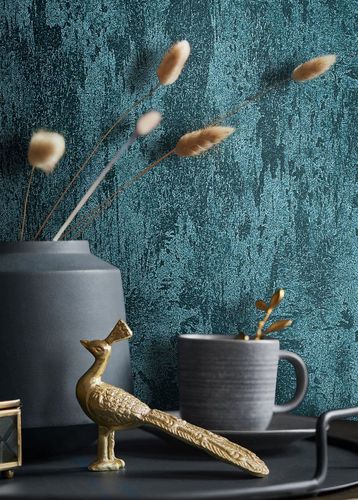 Non-Woven Wallpaper Marburg Petrol plain Metallic 34278