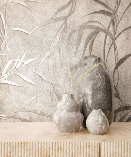 Non-woven wallpaper Marburg gray gold leaves floral 34286