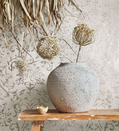 Non-woven wallpaper Marburg gray gold damask motif 34291