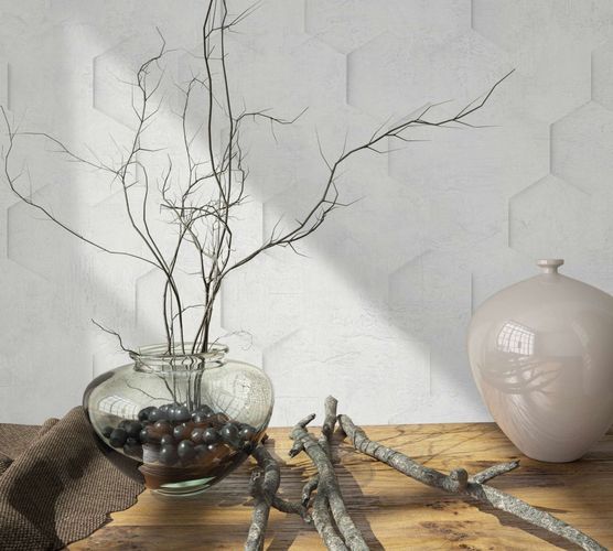 Non-woven wallpaper white grey honeycomb Marburg 34157