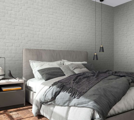 Non-woven wallpaper light grey stone wall Marburg 34166