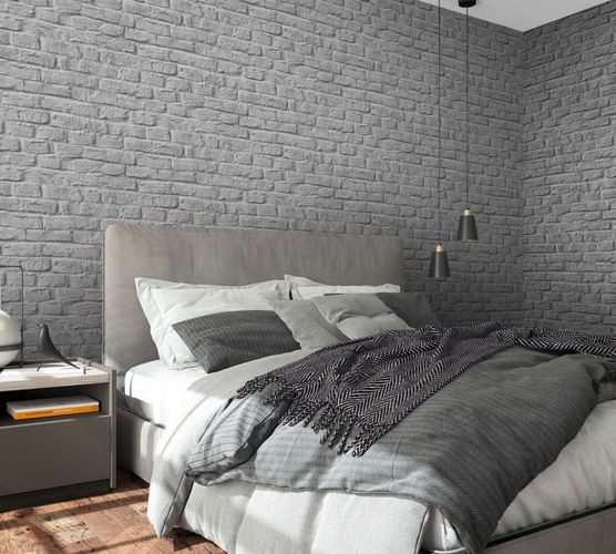 Non-woven wallpaper brown grey stone wall Marburg 34168