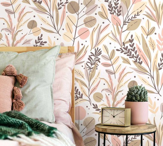 Marburg non-woven wallpaper white beige leaves 47409
