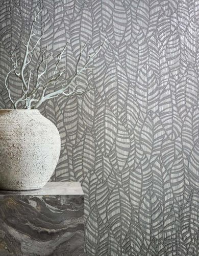 Non-woven wallpaper 32974 leaves grey silver Marburg