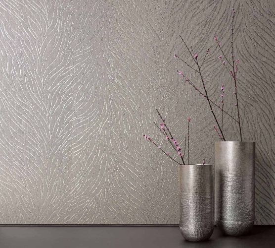 Non-woven wallpaper 58428 leaves grey silver Marburg
