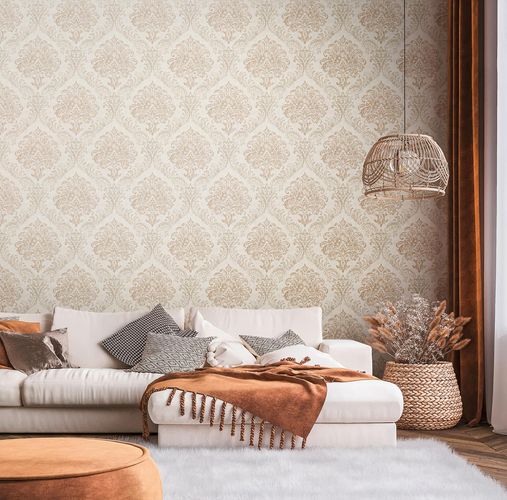 Non-woven Wallpaper white gold metallic ornaments 39112-5