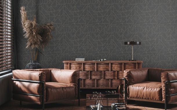 Non-woven Wallpaper black gold pattern graphic 39118-4